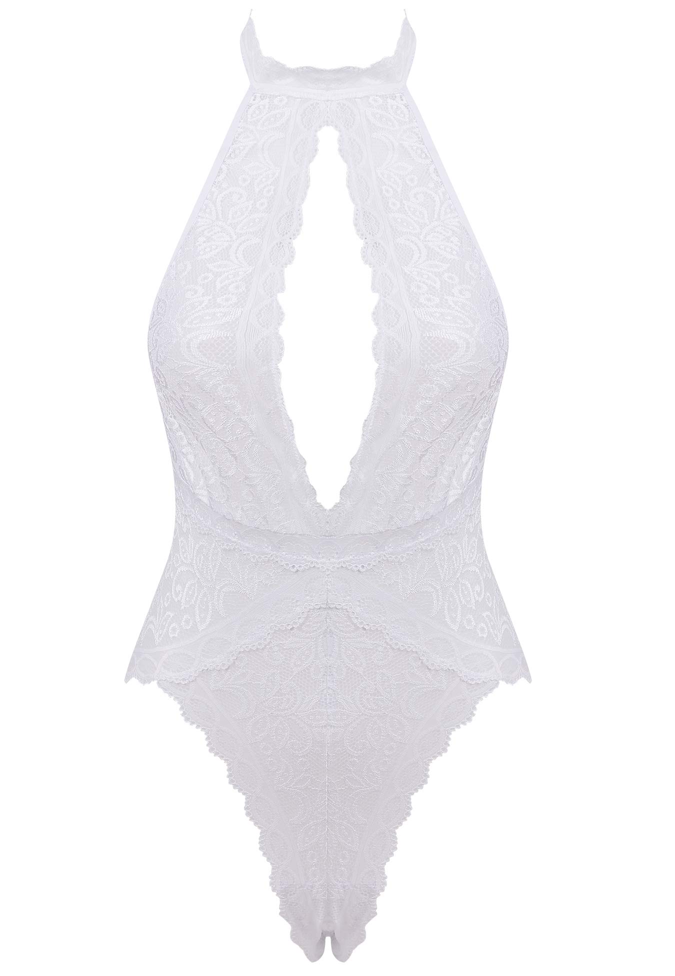 Amorbella One Piece Lingerie for Women Lace Teddy Snaps on Bodysuit(White,XL)