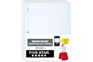 Five Star Loose Leaf Paper + Study App, 3 Pack, Notebook Paper, Graph Paper, Reinforced Filler Paper, Fights Ink Bleed, 8.5 x 11, 80 Sheets per Pack (170027)