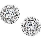 Oro Leoni 14K White Gold Cubic Zirconia Halo Stud Earrings 2 Ct Round