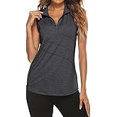 Tanst Sky Women's Sleeveless Golf Polo Shirts Quarter Zip Workout Tank Top Moisture Wicking Clothes