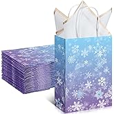 ReliThick 30 Pcs Snowflake Paper Bags Iced Candy Treat Goodie Gift Bags with Handle Blue and Purple Party Favors for Princess Holiday Birthday Wonderland Party Supplies (5.91 x 8.27 x 3.15 inches)