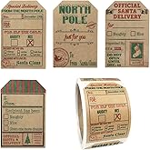Natural Kraft from Santa Claus Gift Tag Stickers – 2 x 3 Inch Holiday Labels, Roll of 100 – Rustic Christmas Tags for Wrapping Presents, Made in The USA