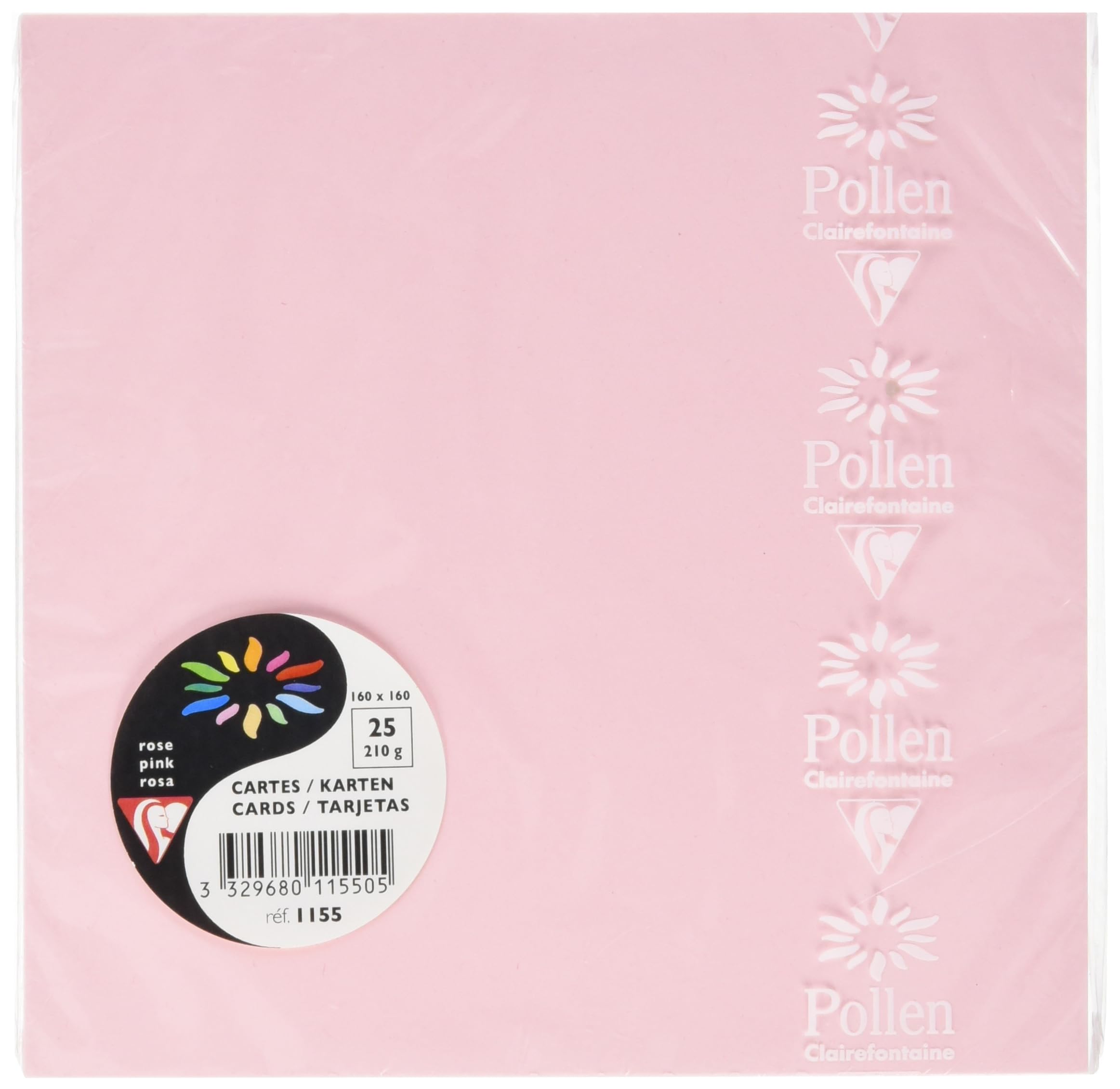 Clairefontaine 1155C Pack of 25 Plain Cards Square 16x16cm - 210gsm - Pink - Events and Correspondence Invitation Cards - Pollen Range - Smooth Premium Paper