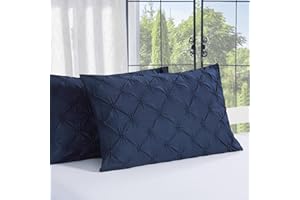 Vaulia Lightweight Microfiber Decorative Pillow Shams, Pinch Pleat Design Standard Size 20"x 26", Navy Blue 2 Pack