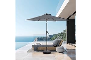 HOMSHADE 7.5ft Outdoor Patio Umbrella - Market Table Pool Deck Umbrella UPF50+ UV Protection with Push Button Tilt, Crank and 6 Sturdy Ribs (Grey)