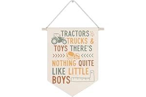 WUCHJ Boho Construction Kids Canvas Wall Banners, Construction Decor for Boys Room,Tractors Trucks Toys Construction Hanging Display Pennant Flags, Boho Playroom Wall Decor for Kids Boys Nursery Room Bedroom 11x14 Inch