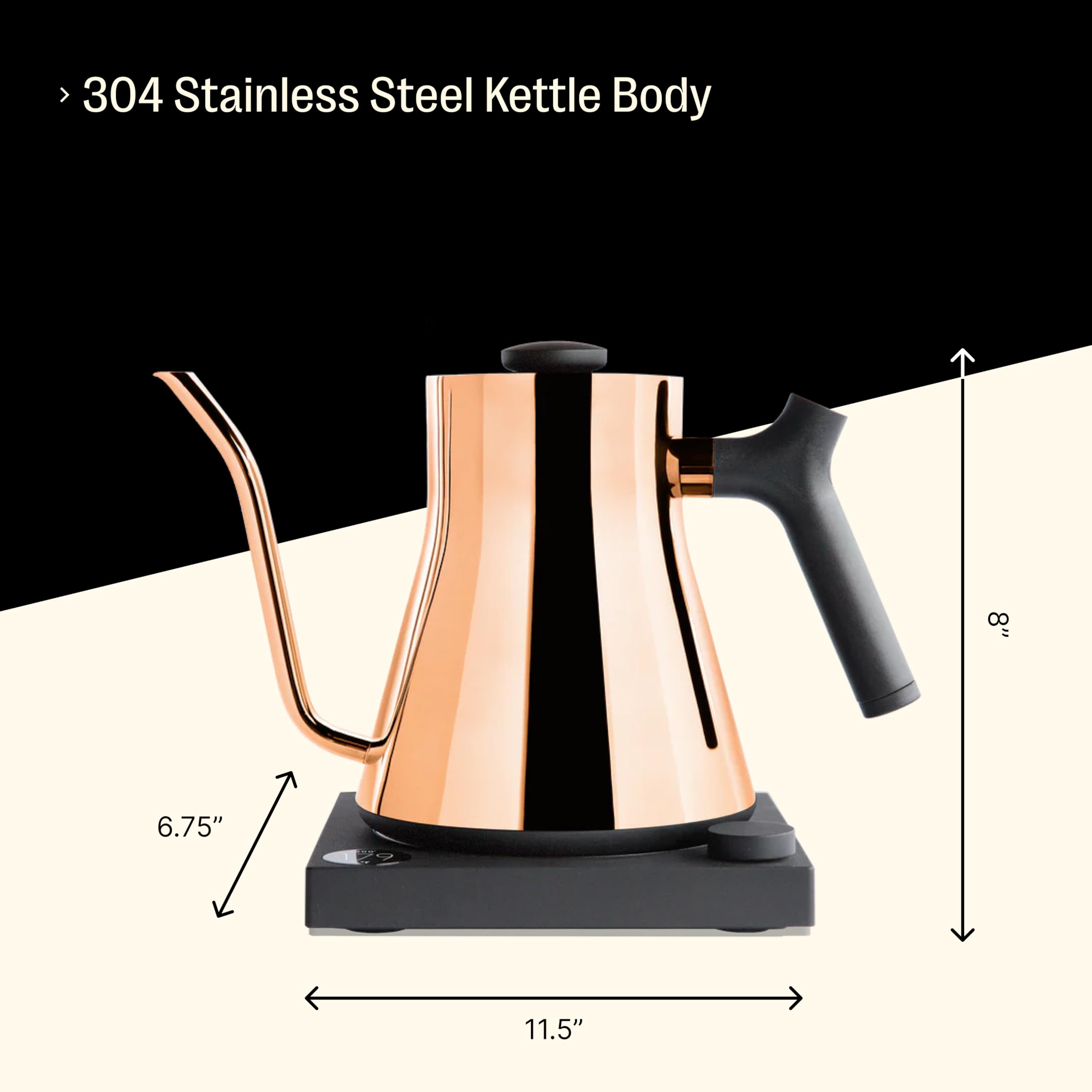 Fellow Stagg EKG Electric Gooseneck Kettle - Pour-Over Coffee and Tea Kettle - Stainless Steel Boiler - Quick Heating Electric Kettles for Boiling Water - Polished Copper