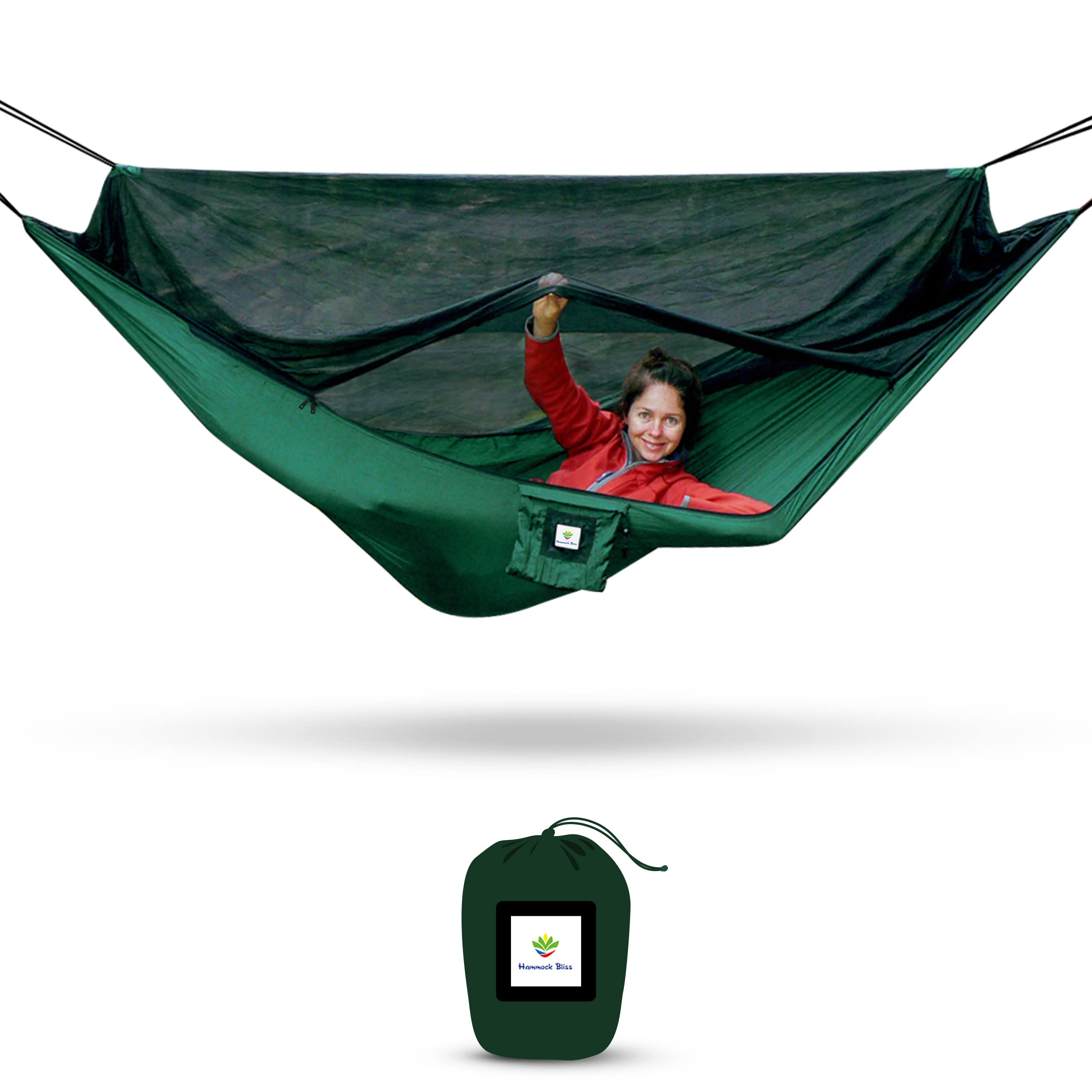 Hammock with Mosquito Net - Fully Reversible Bug Free Hammock Tent, Extra Large Sleeping Space, Bug Proof Netting & Suspension - Change The Way You Camp with Hammock Bliss Quality - No-See-Um No More