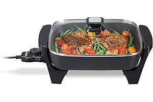 Proctor Silex Electric Skillet with Lid, 116 sq. in. Nonstick Cooking Surface for Frying, Sauteing, Simmering and Braising, Adjustable Temp 200° to 400° F, Black (38526PS)
