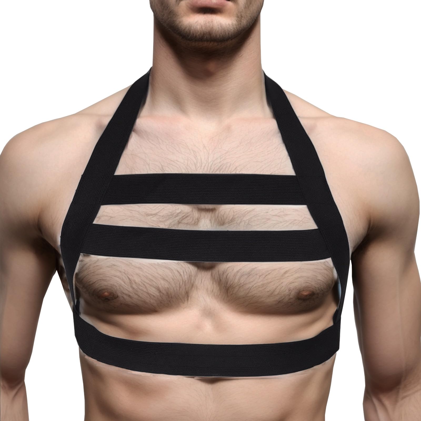 DRHOM Men's Chest Harness Men's Body Stretch Harness Nylon Harness Lingerie Clubwear Erotic Underwear, Halter Black, One Size