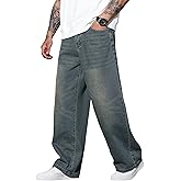 Men's Baggy Jeans Y2K Vintage Wide Leg Denim Pants Hip Hop Skater Jeans Loose Fit Trousers 2000s Streetwear