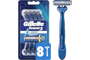 Gillette Sensor3 Comfort Disposable Razors for Men, 8 Count, Lubrastrip Glides Easily Over Your Skin