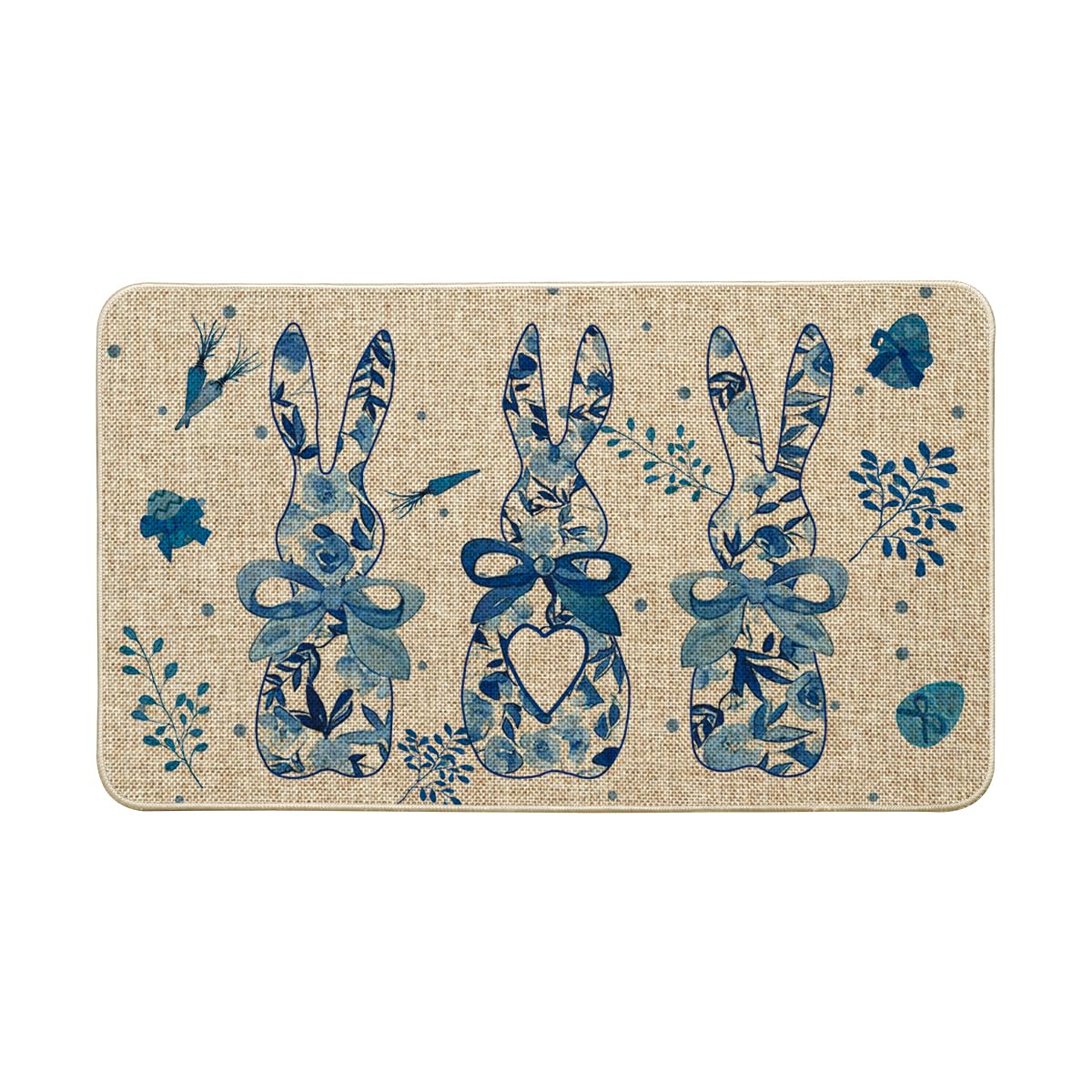 Photo 1 of Artoid Mode Blue Rabbit Carrots Eggs Happy Easter Doormat, Spring Home Decor Low-Profile Switch Rug Door Mat Floor Mat for Indoor Outdoor 17x29 Inch