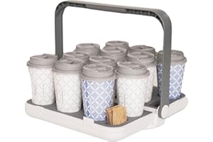 Bevee Reusable Drink Carrier for Coffee Runs Takeout Delivery | up to 12 Cups | Uber Doordash | Foldable Portable Compact Durable Secure | Holder Caddy | Hot & Cold Cups | Comfort Handle | White