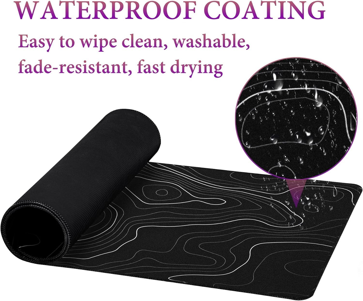 HAUTOCO Gaming Mauspad Groß 800 x 300 mm Mousepad XXL Minimalistische Topografische Mauspad Desk Mat mit Gummi Anti Rutsch für Computer Tastatur verbessert Geschwindigkeit und Präzision, Schwarz 6