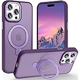 Lufanbis Magnetic for iPhone 14 Pro Max Case with Ring Stand, [10 FT Drop Protection] [Velvety Touch] Slim Translucent Matte Back Shockproof Phone Case for iPhone 14 Pro Max 6.7'', Dark Purple