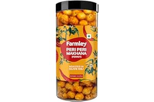 Farmley Makhana Healthy Puffs | Gluten Free Plant Based Roasted & Flavoured Crisps (Pack of 1) | Fox Nuts | High Protein/Fiber | Healthy Snacks | Popped Lotus Seed - Peri-Peri | 3.20 Oz