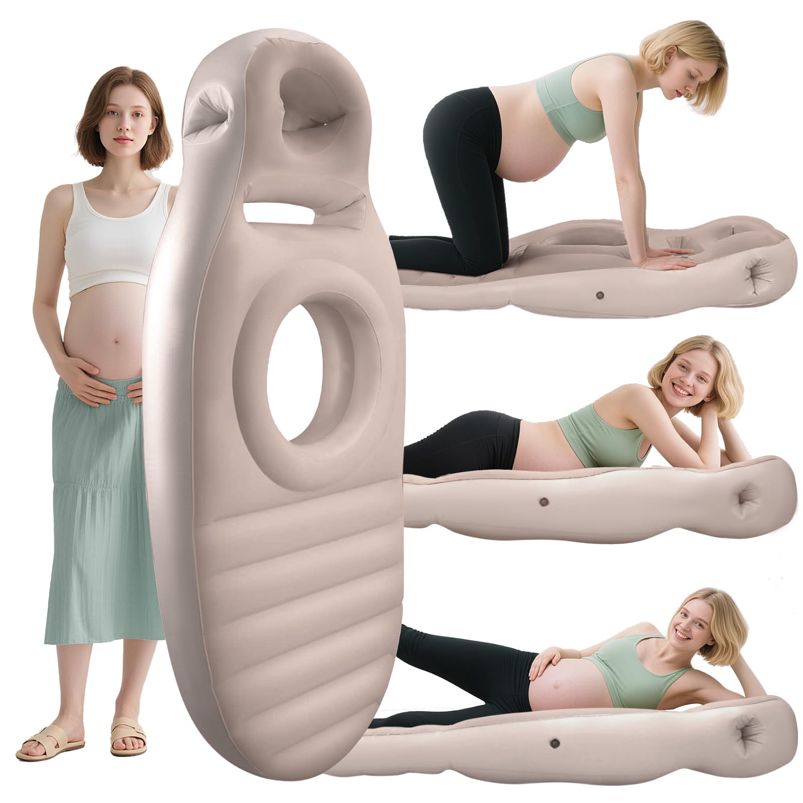 Photo 1 of Inflatable Pregnancy Pillow, Full Body Maternity Airbed with Belly and Head Hole for Comfort (Brown)