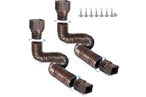 RODNSURW 2 Pack Flexible Rain Gutter Downspout Extensions,Drain Downspout Extender,Gutter Extension Flexible,Down Spout Drain Extension Pipes,Extendable from 21 to 60 Inches (Brown)