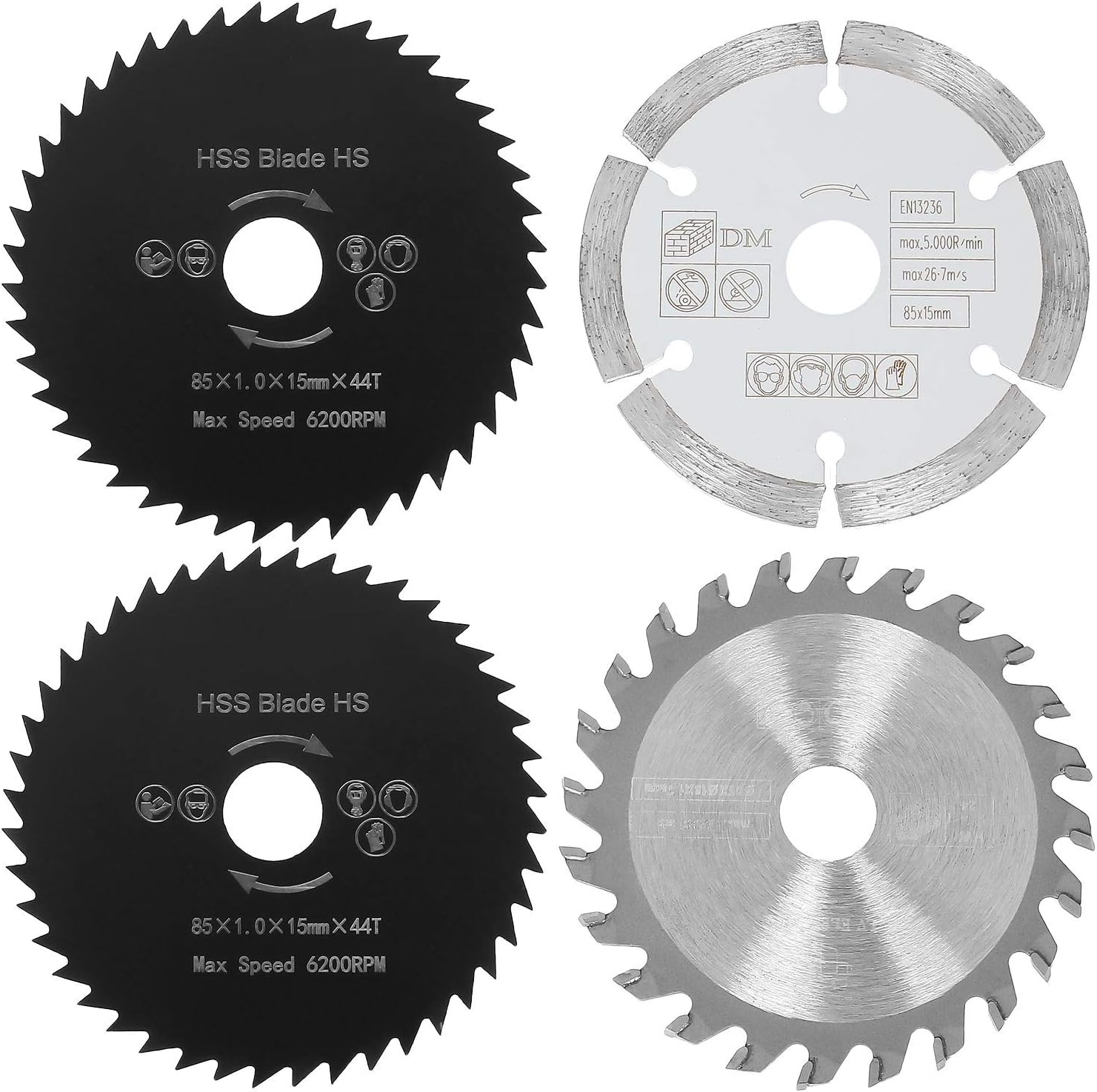 33/8 Inch (85 MM) Circular Saw Blade Set, 4 Packs TCT/HSS/Diamond Saw