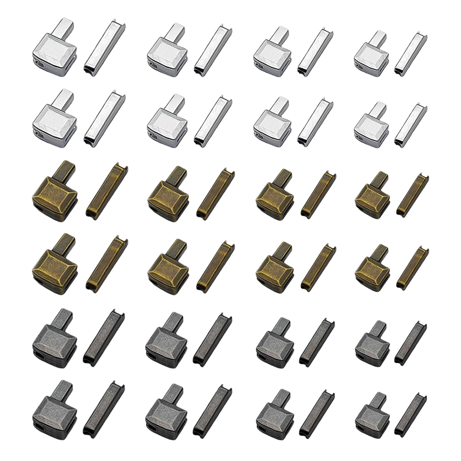 48 Pcs Zip Repair Kit - Metal Zip Replacement, Latch Head Slider Retainer, Stopper for Sewing, DIY (Antique Bronze, Platinum, Gunmetal, Sizes #3, #5, #8, #10)
