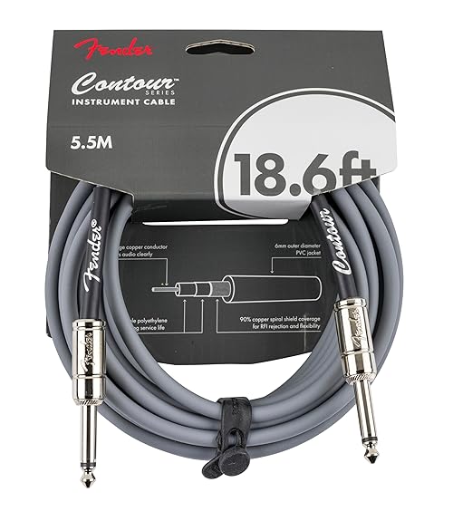 Fender Contour Instrument Cable, Guitar Cable, Guitar Accessories, Straight/Straight, Inca Silver, 18.6 ft