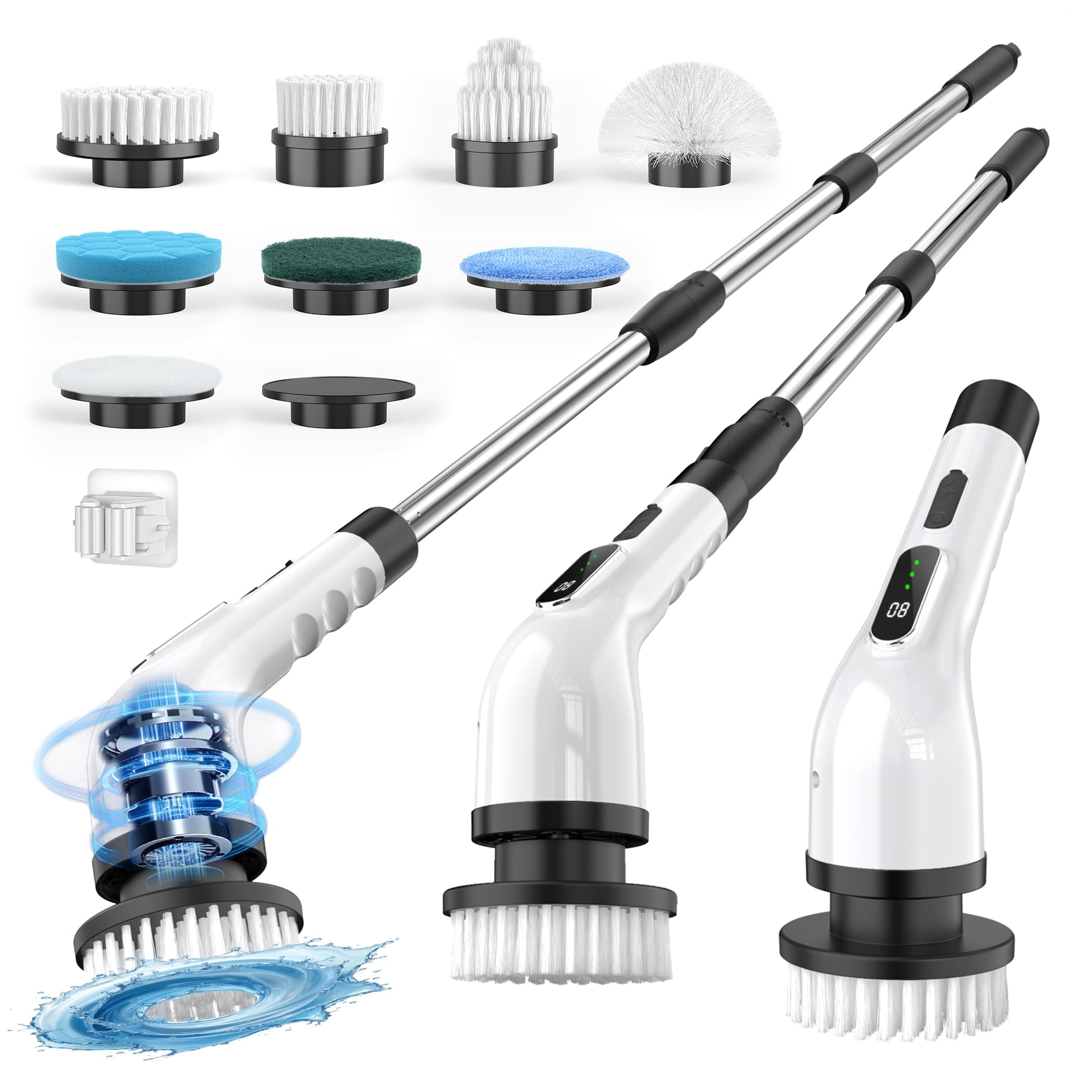 Photo 1 of Kakapola Electric Spin Scrubber Cordless - 3 Speed Rechargeable, Adjustable & Detachable Handle, 9 in 1 Brush Heads Power Scrub Brushes for Cleaning Supplies Shower Bathroom Tub Kitchen Tile Floor