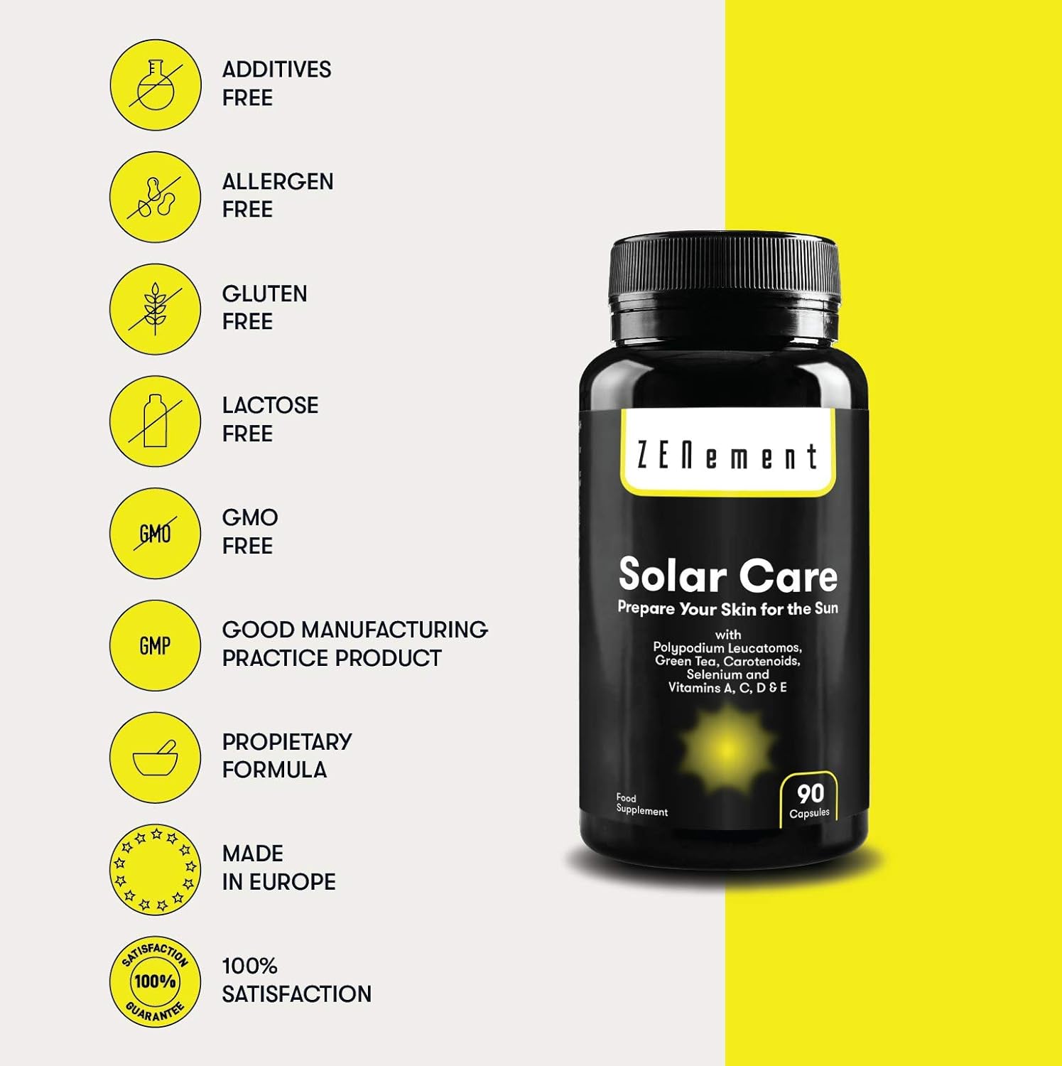 Solar Care, with Polypodium leucotomos, Green Tea, β-Carotene, Licopene, Lutein, Selenium & Vitamin C, D & E, 90 Vegetarian Capsules - Image 4