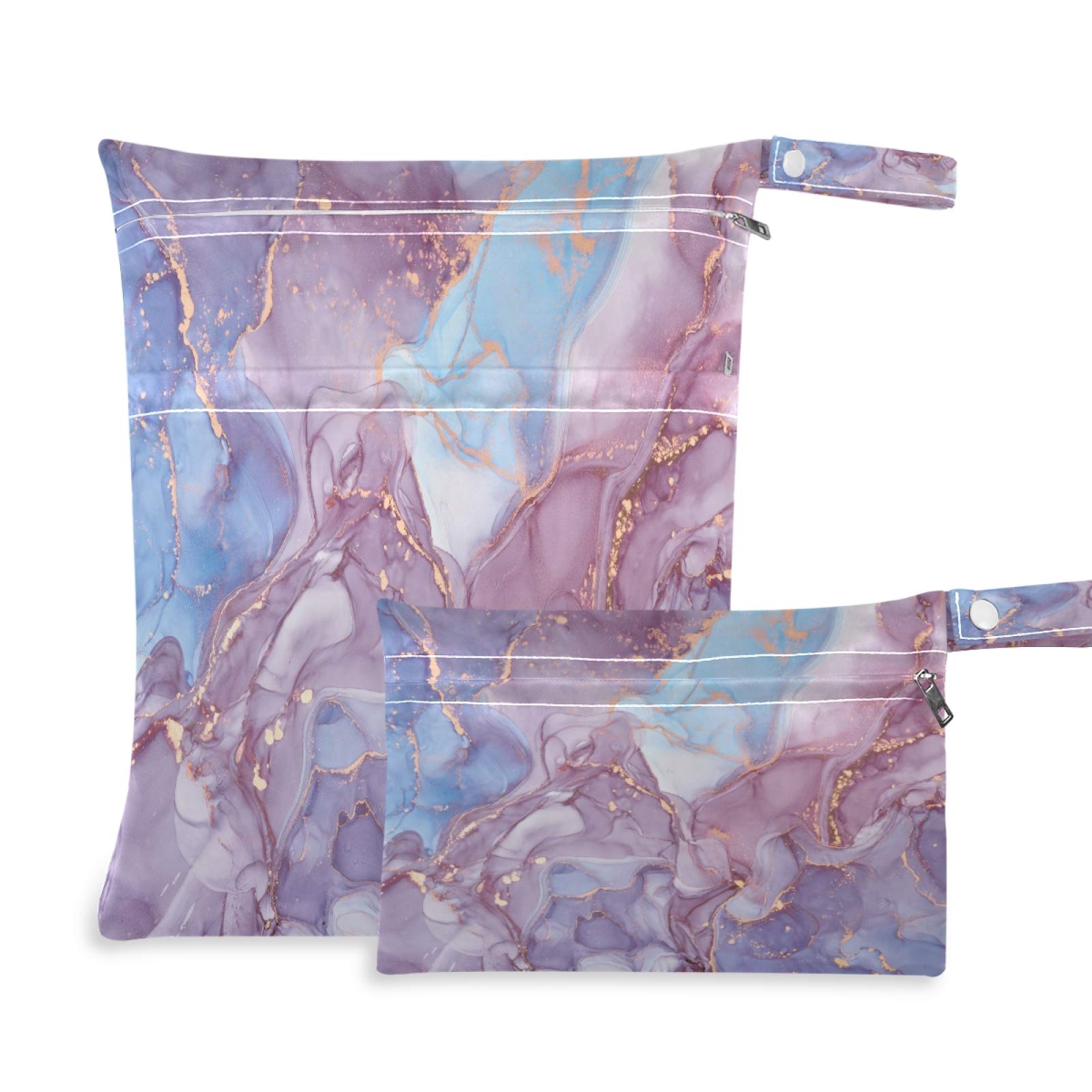 xigua Wet Dry Bag and Diaper Bags, Natural Luxury Abstract Fluid Art Painting Waterproof Nappy Bag Storage Bags for Swimwear, Bathing Suit, Soiled Baby Items or Wet Clothes (2Pack)