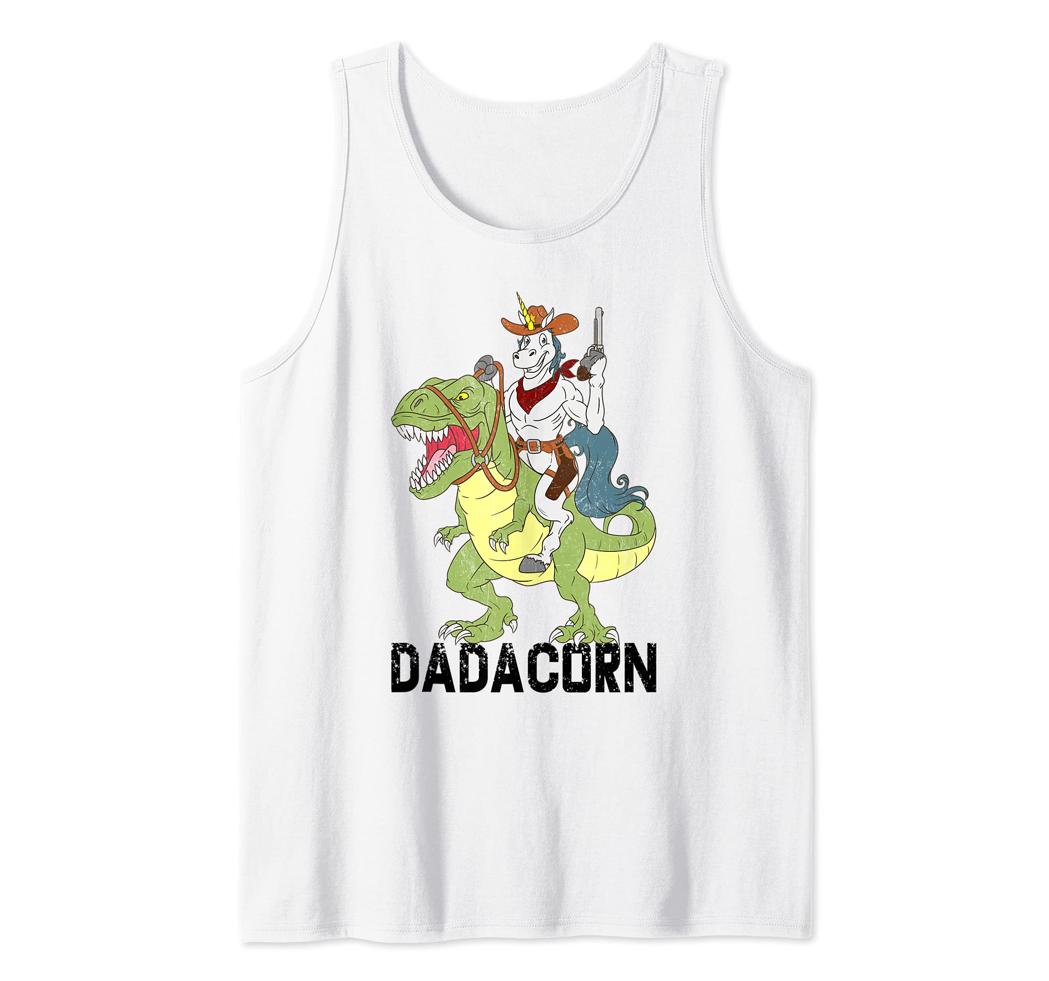 Cowboy Unicorn Riding Dinosaur T-Rex Sheriff Dadacorn Tank Top