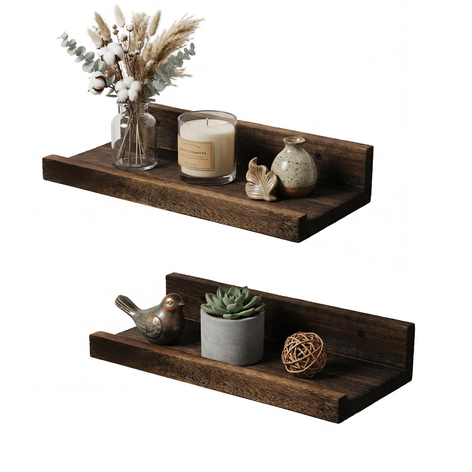 Z metnal Solid Wood Floating Shelves Set of 2, Rustic Wall Shelves Ledge For Picture Frames And Figures, Natural Wood Floating Shelf, Corner Shelf, Wall Mounted, 30x14cm