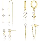 Pearl Earring Stacks for Women – Dainty 14K Gold Plated Hypoallergenic Hoop & Dangle Earrings Set