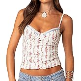 Women Y2K Floral Mesh Cami Top Spaghetti Strap Low Cut Crop Top Flower Print Patchwork Sheer Mesh Tank Top