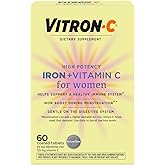 Vitron-C Iron Supplement for Women with Vitamin C, for Red Blood Cell Production & Immune Support, 60 Count
