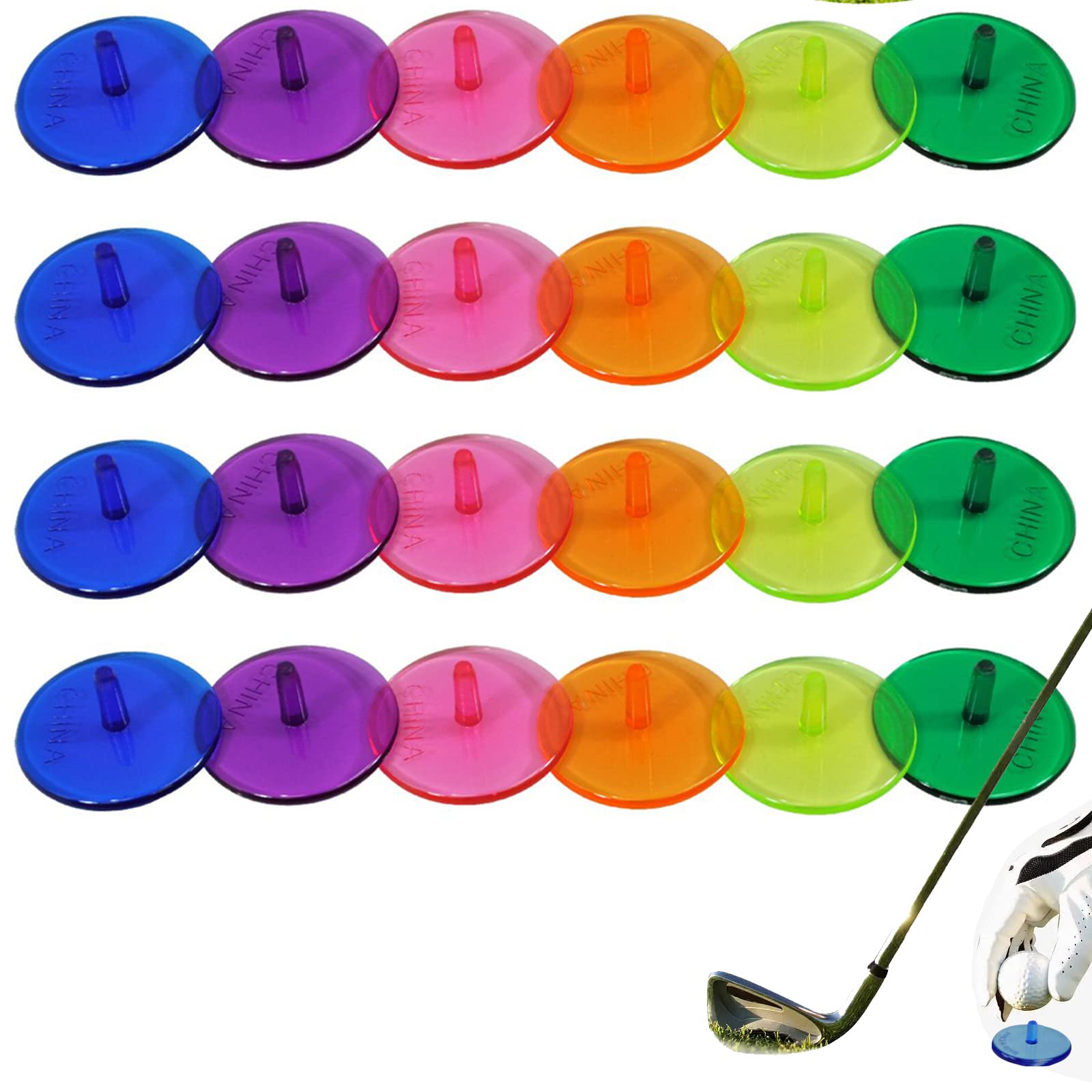 Suxgumoe Golf Ball Position Marker, 100 Pcs Transparent Multicolor Flat Round Position Mark Set 25mm Plastic Golf Mark Accessories (Random Color)