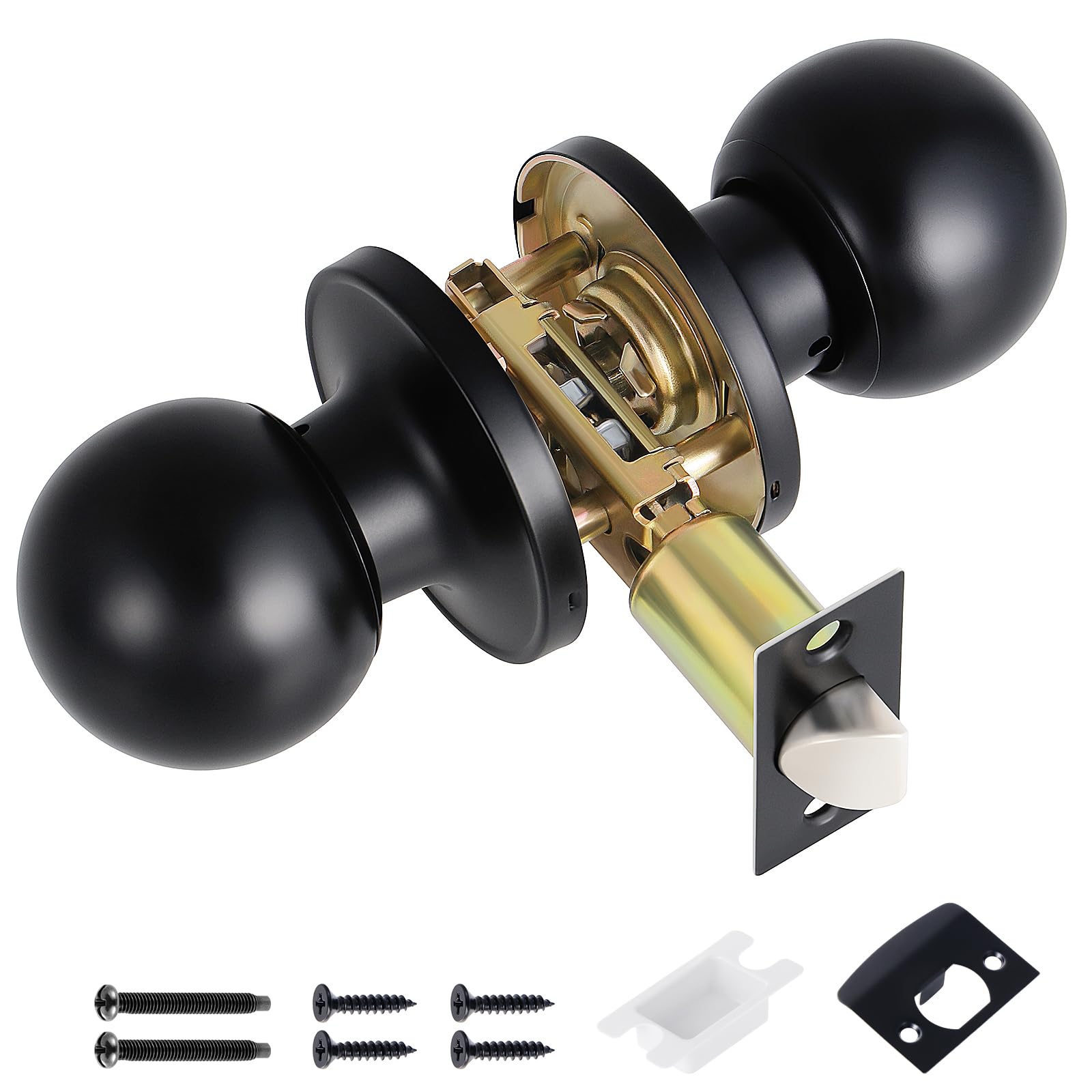 Faankiton Matte Door Handle Set, Internal Door Knob, Passage Keyless Stainless Steel Lock, 1 Pack (Black)