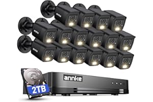 ANNKE 1080P Lite H.265+ 16CH Security Camera System, 5 in 1 Surveillance DVR and 16Pcs 1080 Outdoor Cameras, IP67 Waterproof, 2TB HDD, Smart Dual Light, View Remotely, Motion Detection