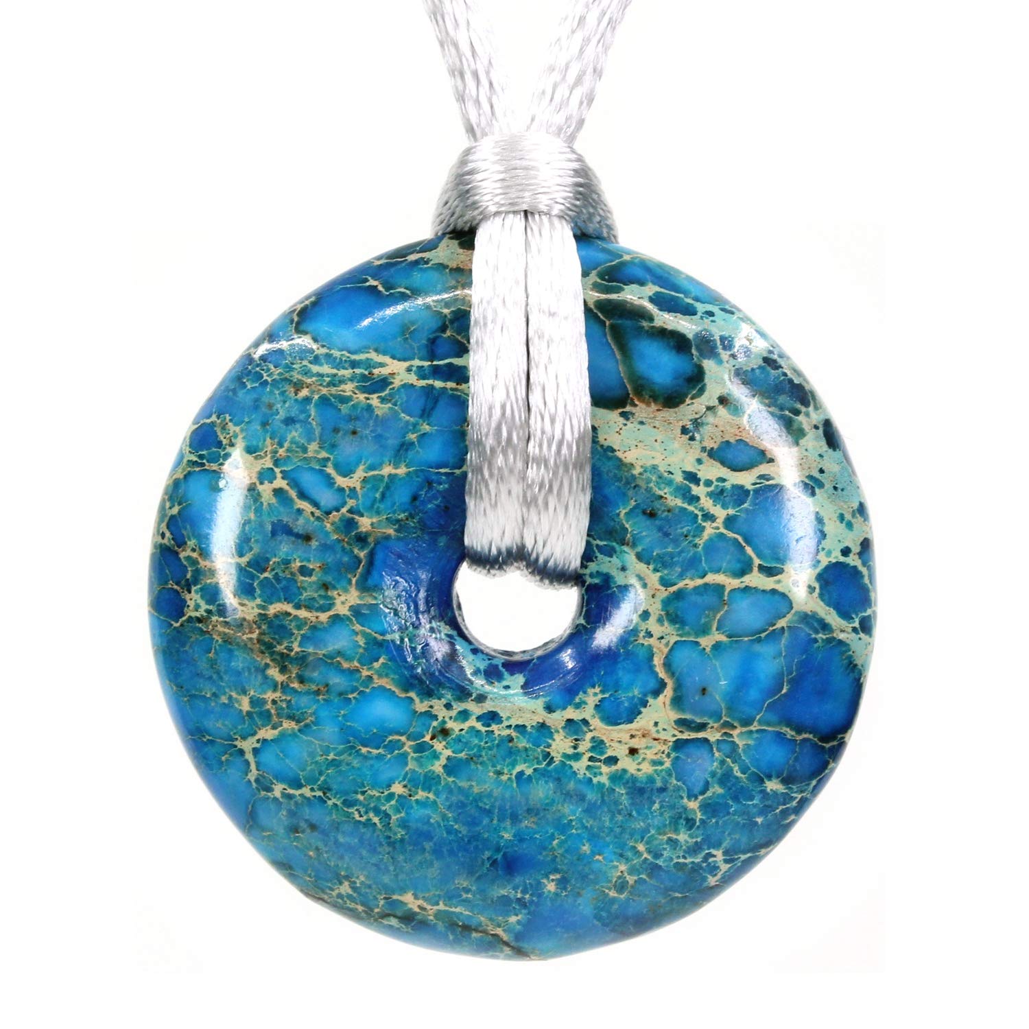 CHENYUE Natural Sky Blue Sea Sediment Jasper Peace Donut 30M Beads Adjustable Braided Macrame Tassels Pendant Unisex