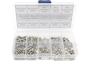 HVAZI Metric M2.5 Stainless Steel Socket Head Cap Screws/Hex Nuts/Nylon Lock nut/Flat Washer Assortment Kit