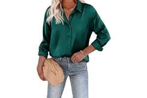 Chigant Women's Blouse Satin Silk Shirts Button Down Shirts Casual Loose Long Sleeve Office Work Tunic Tops