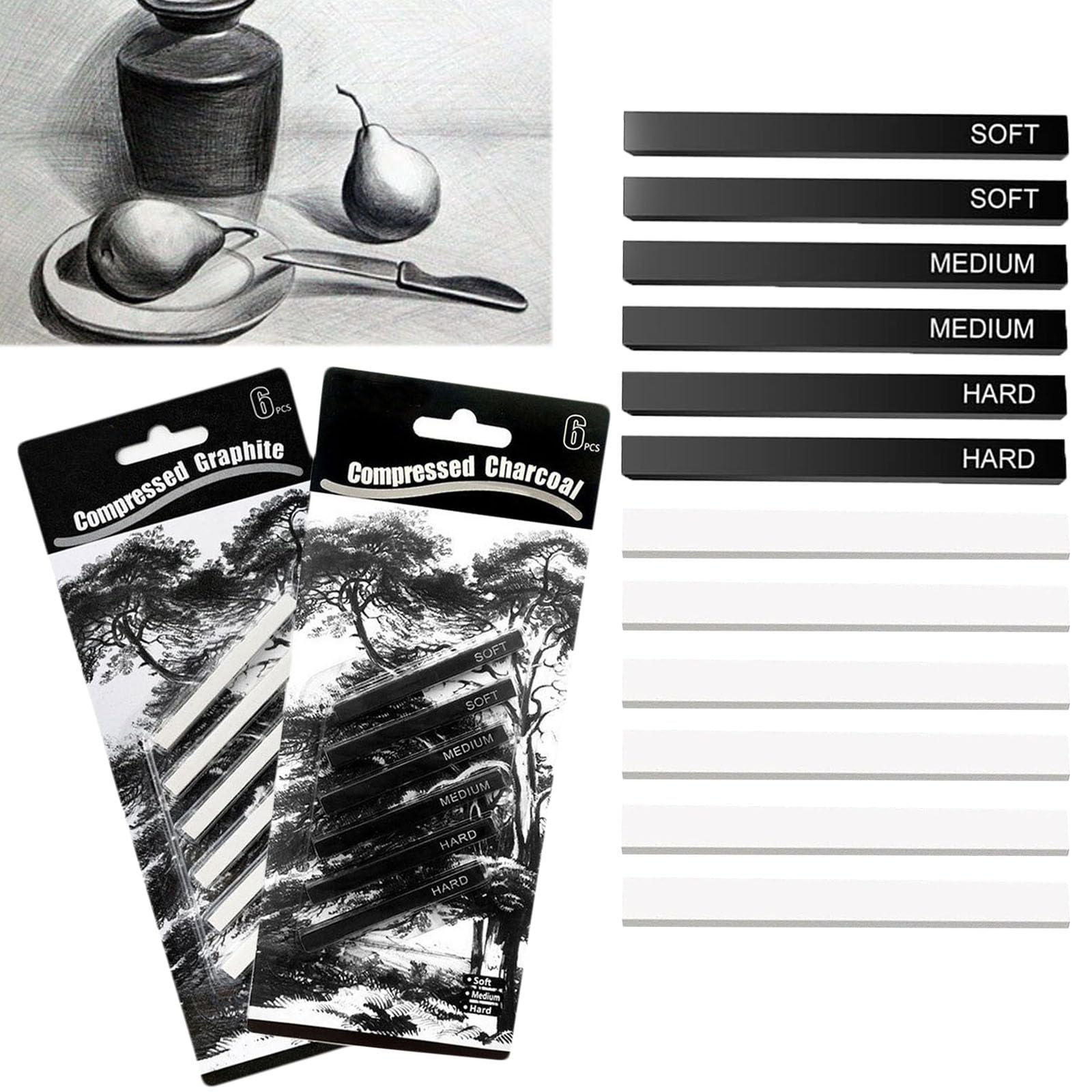 12 Pcs Art Drawing Charcoal Sticks Square Compressed Charcoal Stick Graphite Sticks Sketch Charcoal Block Art Supplies Drawing Pencils Set Craft Tool for Painting Shading Beginners and Artists