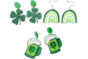 SHEHARUHI 3 Pairs St. Patrick's Day Earrings Green Acrylic Earrings Green Clover Stud Earrings Irish Dangle Earrings for Holiday Accessories