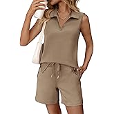 ATHMILE Womens Two Piece Short Sets Summer V Neck Travel Outfits Sweatsuits Sleeveless Lounge Sets Tracksuit