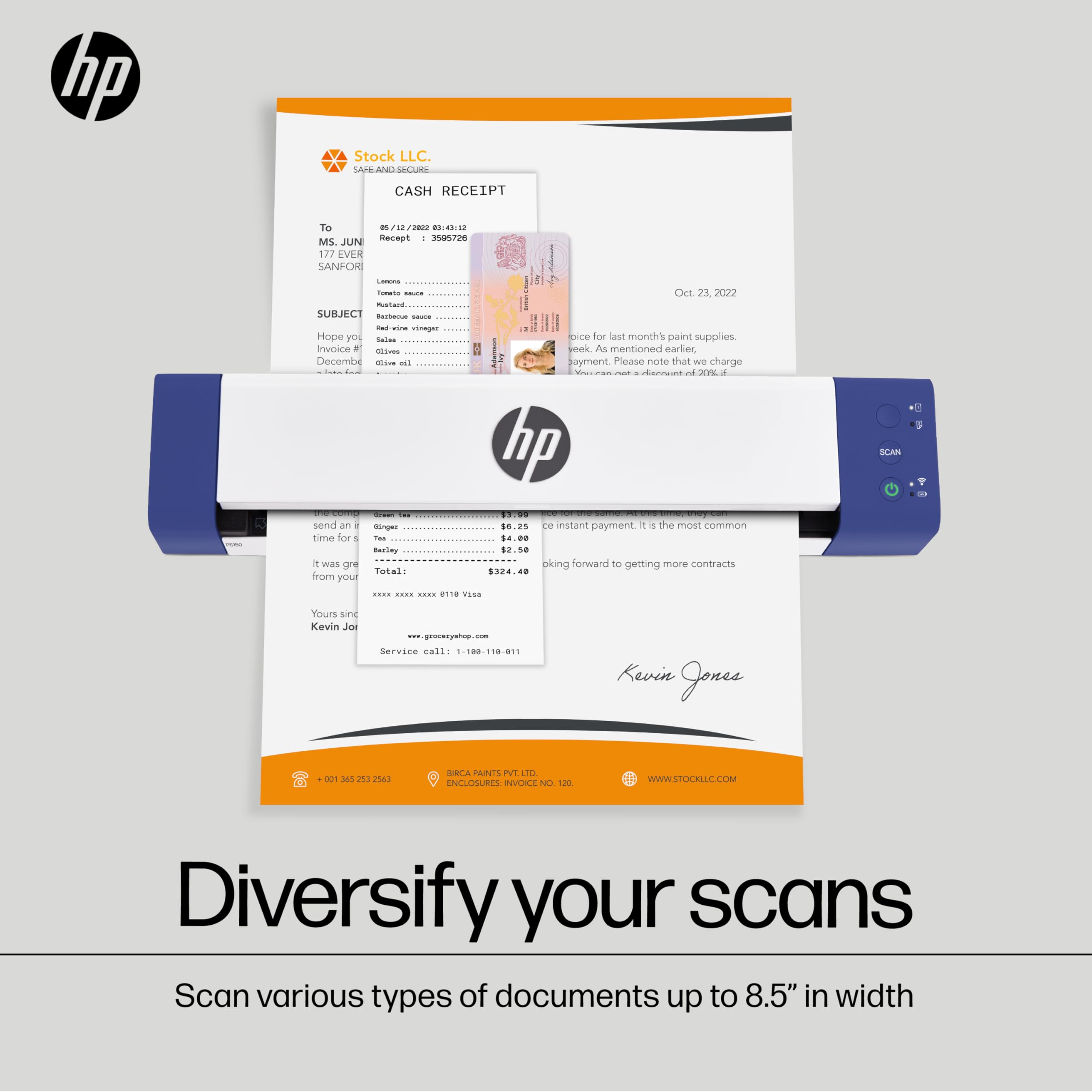 HP PS150 Portable Document Scanner | Compact, Portable, Wireless Digital Scanner with Duplex Mode for Home & Office | Rechargeable, USB & Wi-Fi Direct, Compatible with Mac & Windows PC and Laptop