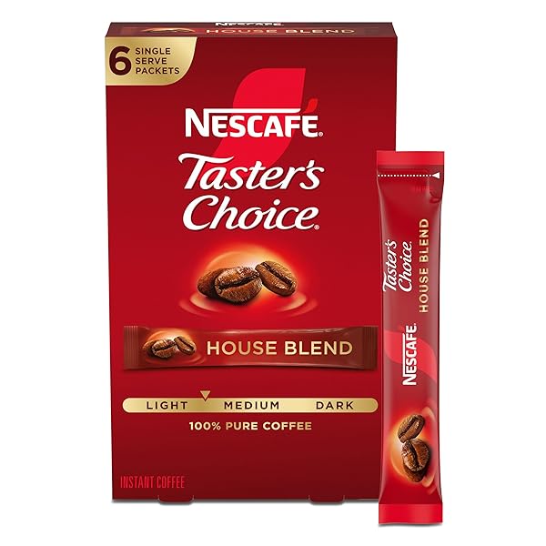 NESCAFÉ TASTER’S CHOICE, INSTANT COFFEE PACKETS, LIGHT MEDIUM ROAST COFFEE, HOUSE BLEND, 1 BOX (6 PACKETS)