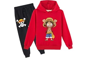RYDLE Kids 2 Piece Outfits One Piece Hoodies-Anime Luffy Long Sleeve Sweatshirts and Sweatpants Casual Sweatsuit for Boys