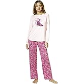 HUE Women’s Brushed Loose Knit Holiday & Winter 2 Piece Pajama Gift Set – Includes Soft PJ Top & Printed PJ Pant