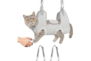Supet Cat Grooming Hammock Harness for Nail Trimming, Cat Grooming Hanging Sling for Nail Clipping, Pet Restraint Holder for Cutting Nails, Medicine, Ear & Teeth Cleaning, Eye Care (Grey M)