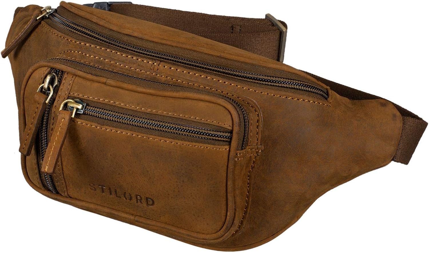 STILORD 'Greg' Belly Bag Leather Brown Vintage Hip Bag Men Ladies Belt Bags for Sports Festival Mobile Phone Doggy Bag Fanny Pack Genuine Leather