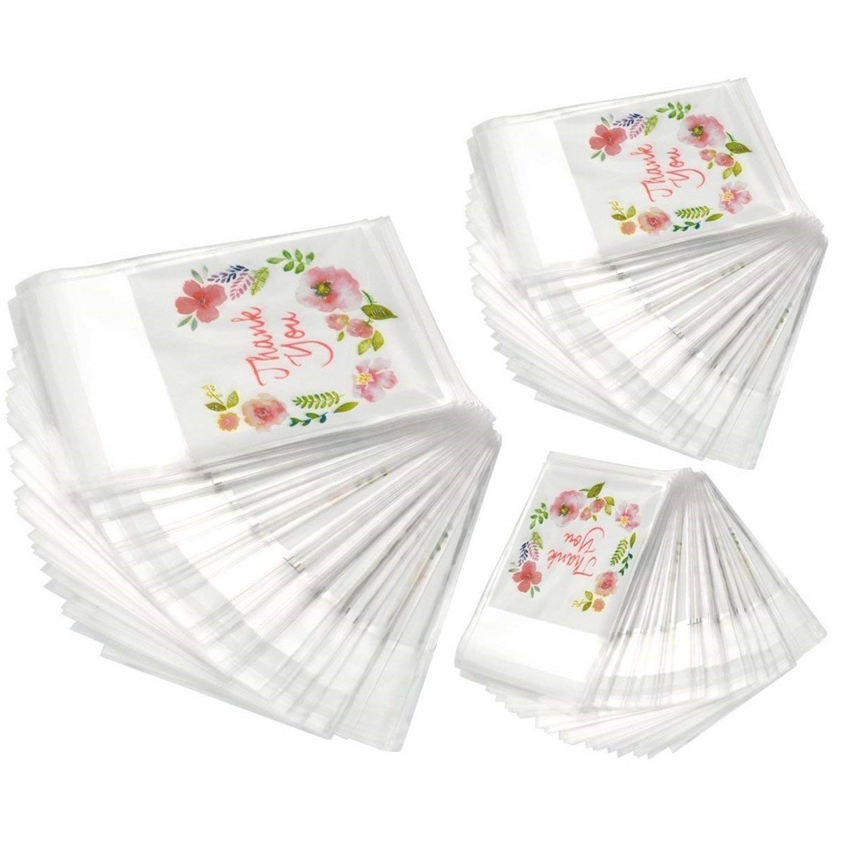 Photo 1 of 300pcs Thank You Printed Plastic Bags Pink Flower OPP Self Adhesive Cookie Mini Candy Packaging Biscuit Roasting DIY Gift Favor bags For All Parties